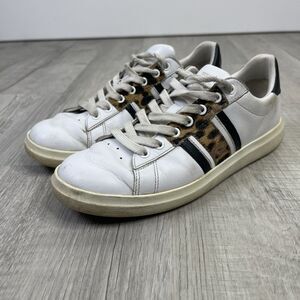 Tory Burch Leigh T-Logo Sneaker Calf Leather Stamped Leopard Printed Leather 7 L